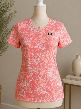Under Armour Coral Pink & White Printed Short Sleeve Performance Tee